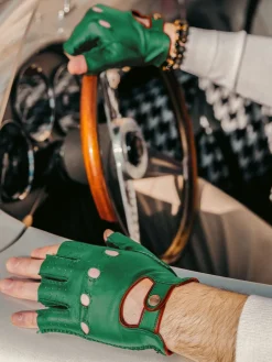 Racing Mittens Men - Green / Light Brown